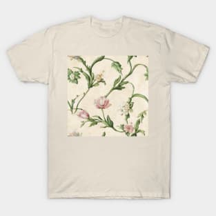 Vintage Pink and Green Floral Pattern Muted Tones T-Shirt